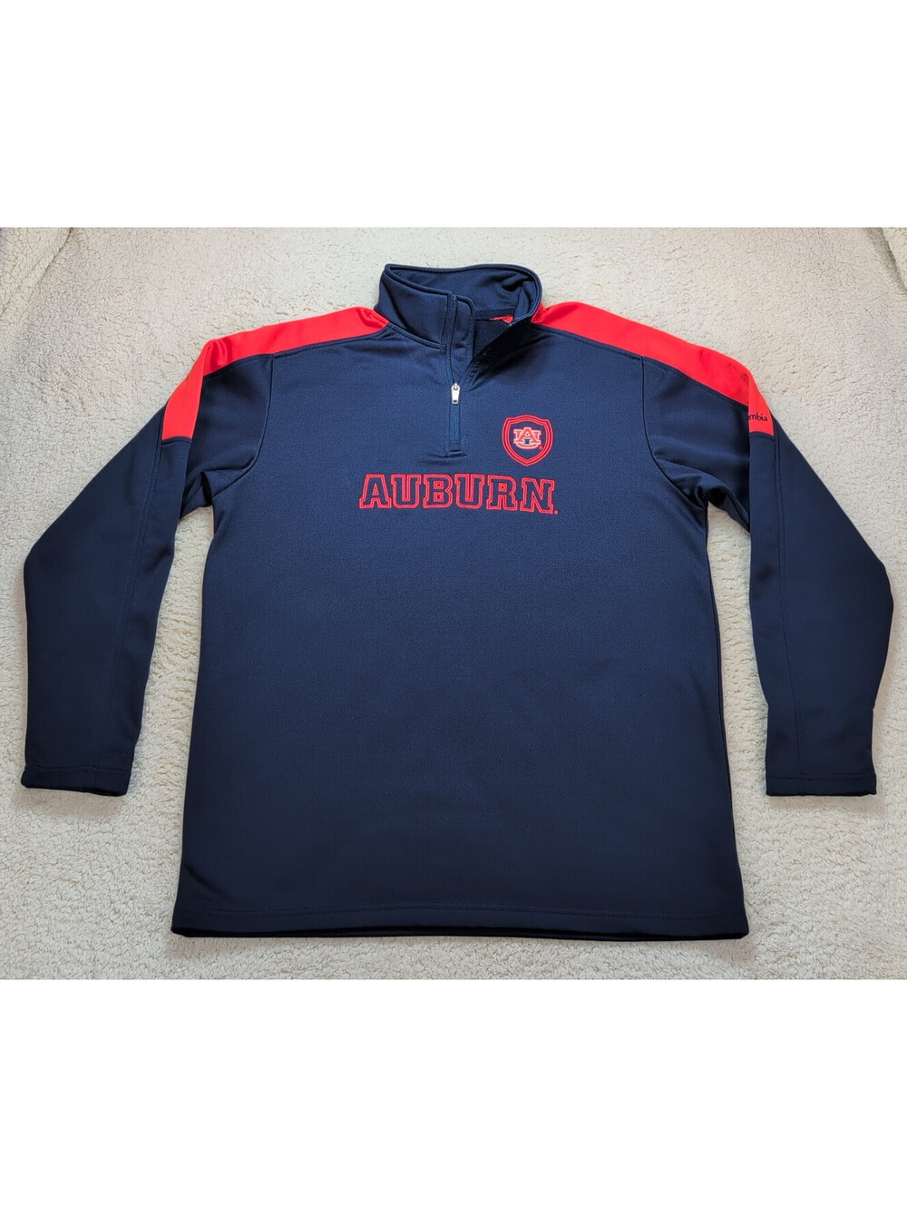 Auburn Tigers Columbia Quarter Zip Pullover Large Sweatshirt Navy Blue Orange
